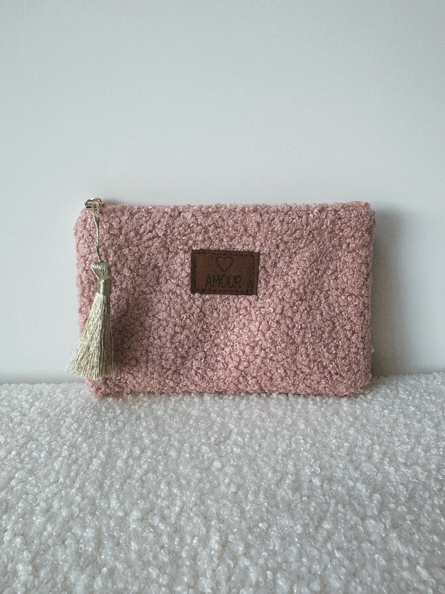 Pochette bouclette rose